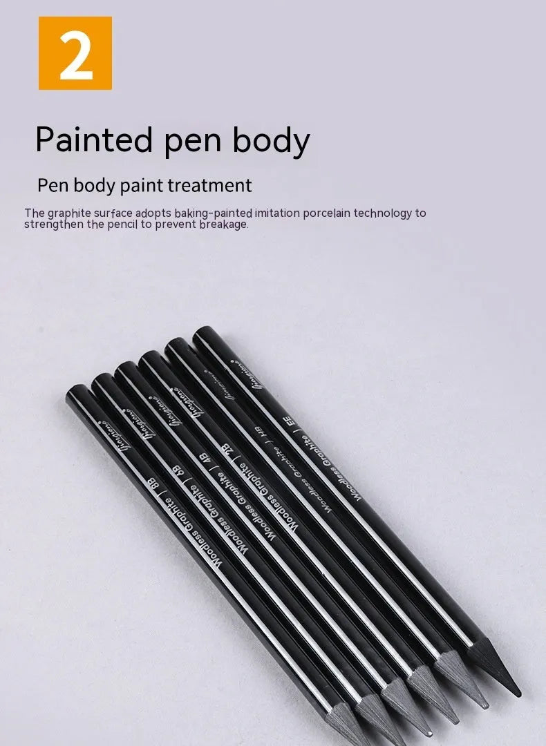 Set of 6 graphite and 3 carbonized drawing pencils on suction card packaging with wooden shell