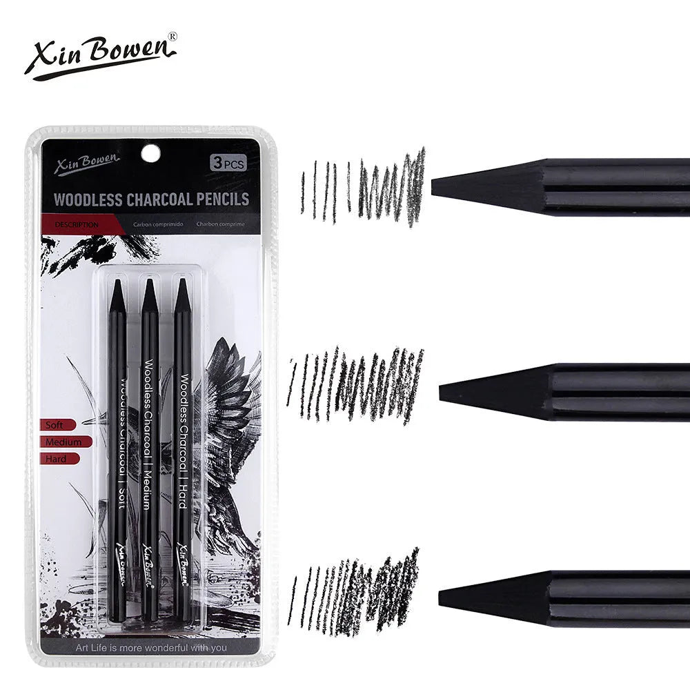 Set of six wood-free graphite sketching pencils showing HB, 2B, 4B, 6B, 8B and EE grades