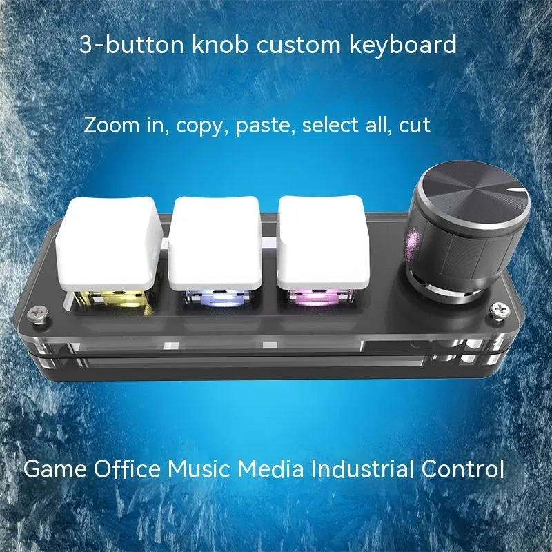 Black mini keyboard with RGB backlight and dedicated copy paste keys measuring 15cm wide