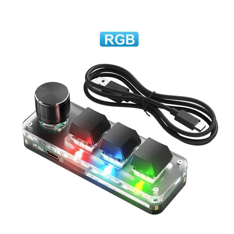 Black mini keyboard with RGB backlight and dedicated copy paste keys measuring 15cm wide