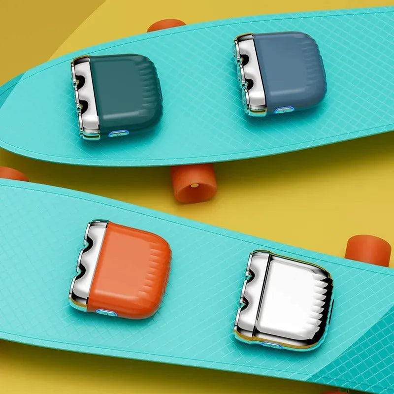 Three-head magnetic mini electric shaver in deep sea blue colour with floating cutter heads