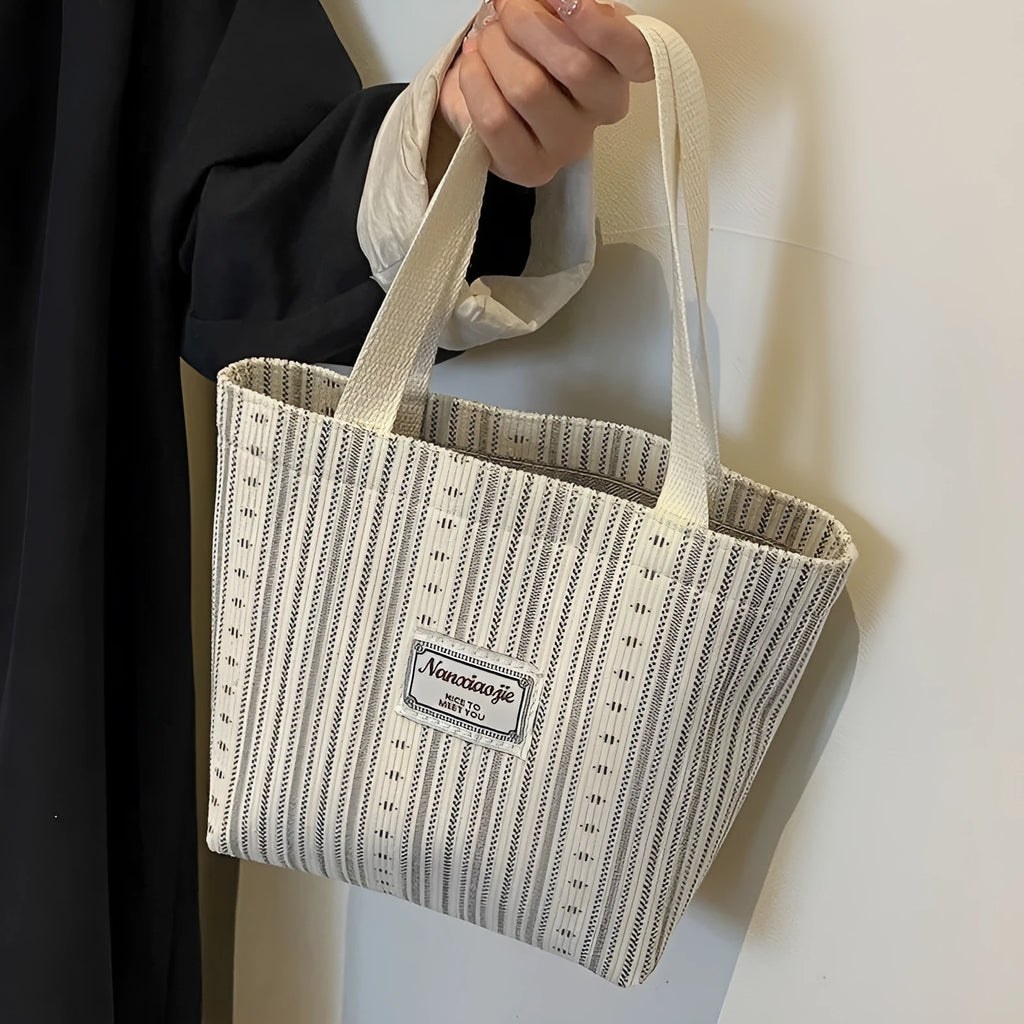 Japanese style corduroy handbag in ivory white, grey or dark brown with large capacity
