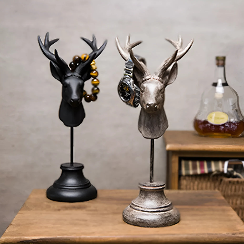 Natural resin animal sculpture home decoration in black, white, or wood colour, 32cm tall.