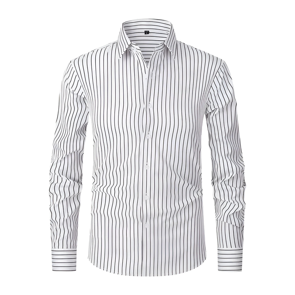 Men's slim fit striped business shirt in polyester blend with long sleeves for formal workwear