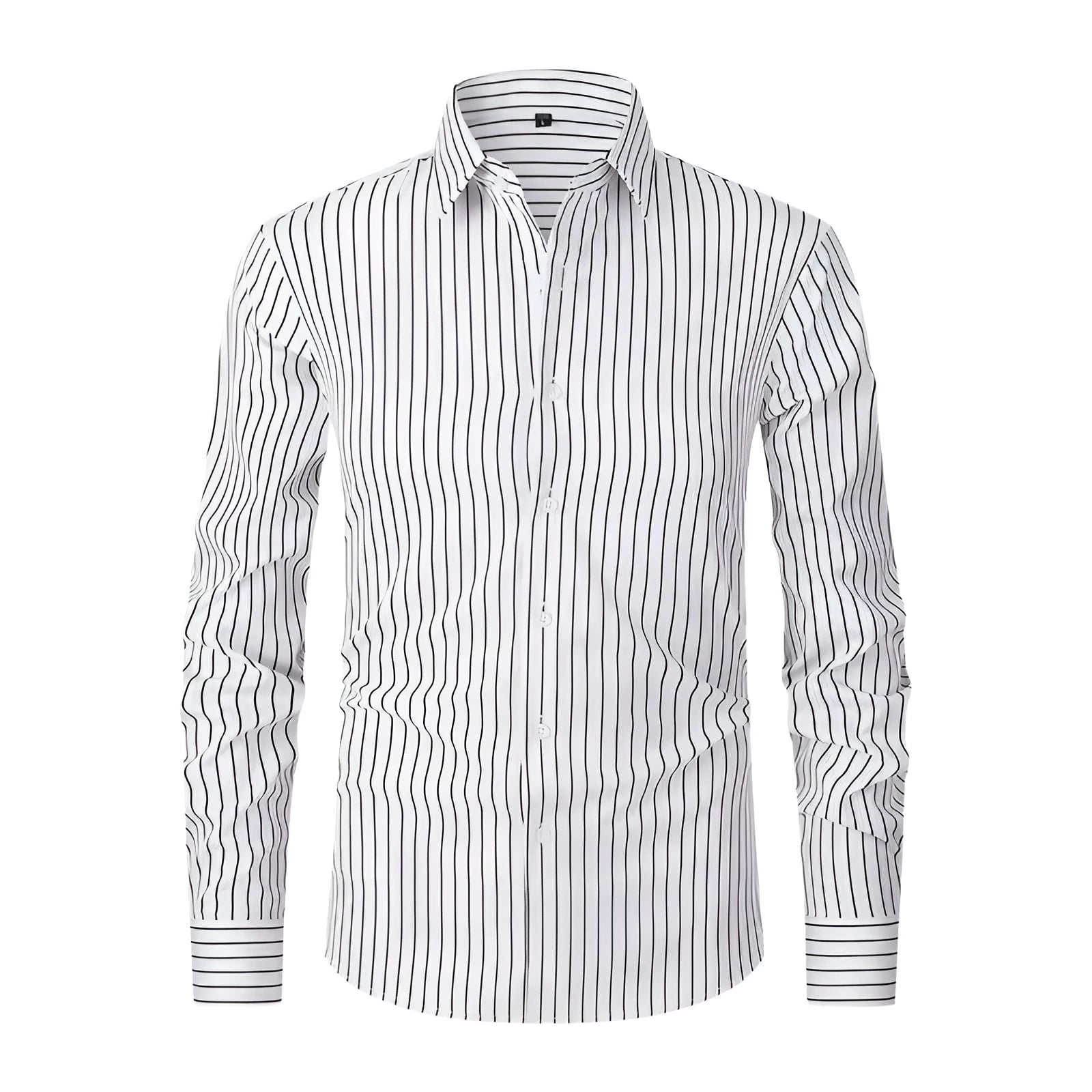 Men's slim fit striped business shirt in polyester blend with long sleeves for formal workwear