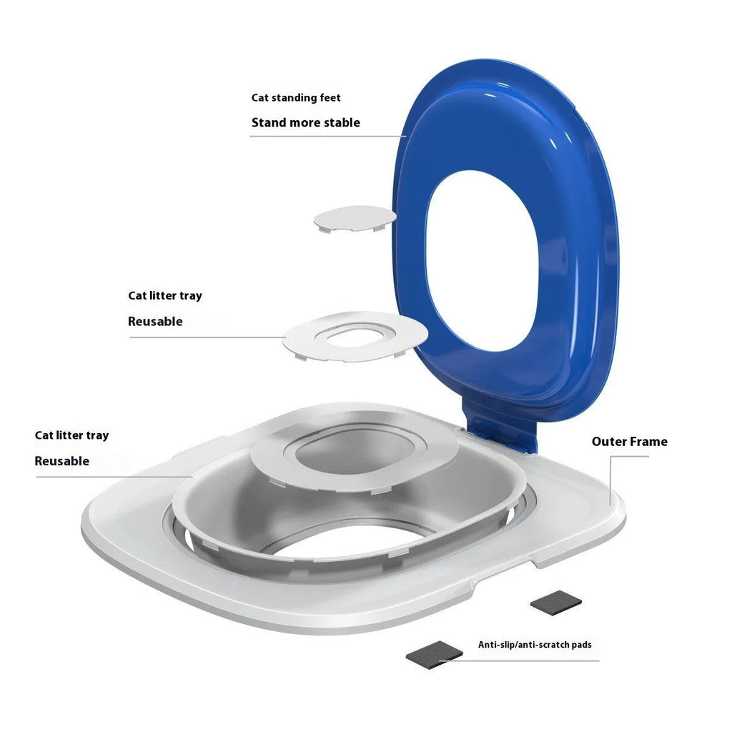 Fifth generation grey ABS plastic cat toilet trainer with integrated litter mat