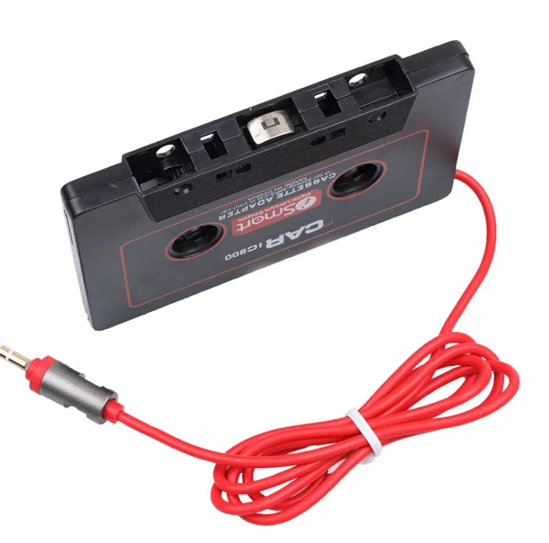 Black car cassette adapter with 3.5mm audio jack for MP3 players and mobile phones