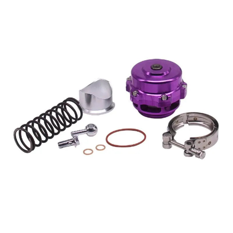50mm aluminium alloy automotive blow-off valve in assorted colours: black, blue, red, purple, silver, gold.