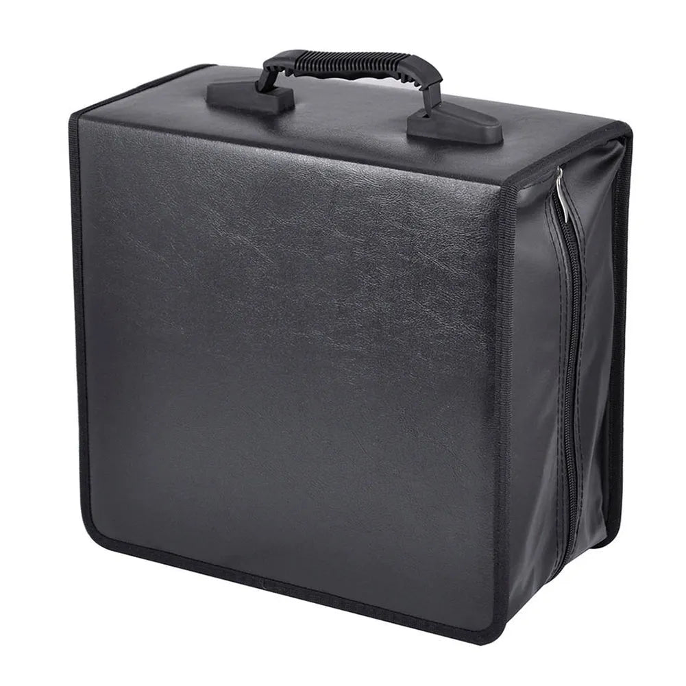 Black Oxford cloth CD DVD storage organiser case with zipper and top hand strap