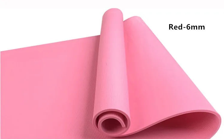 EVA fitness yoga mat in blue, showing its texture and thickness, rolled up with its OPP storage bag.