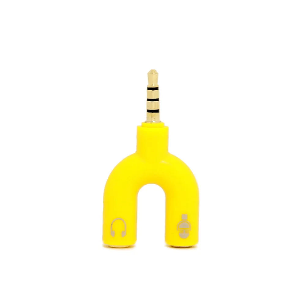 3.5mm audio splitter adapter showing gold-plated connector and six colour options