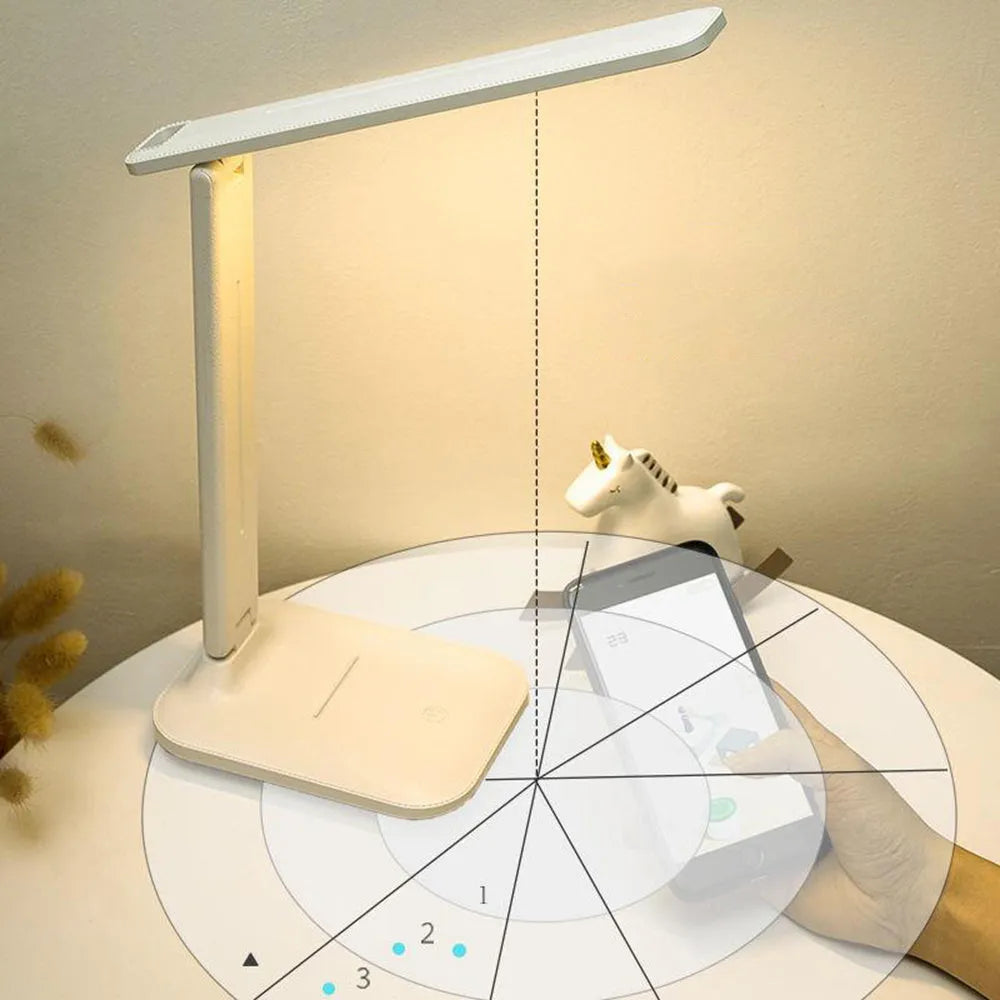 White plastic bedside lamp with touch dimming and colour-changing LED light for children's rooms