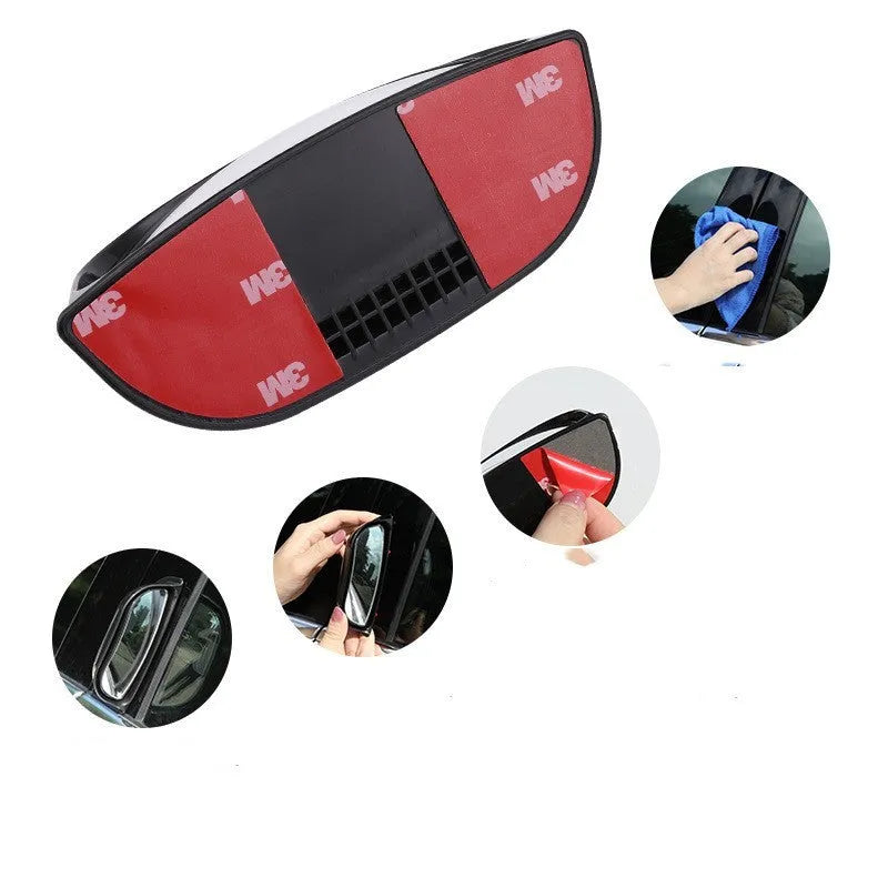 Two-row wide angle car rear view mirror in black and white with universal fit for outside mirror replacement