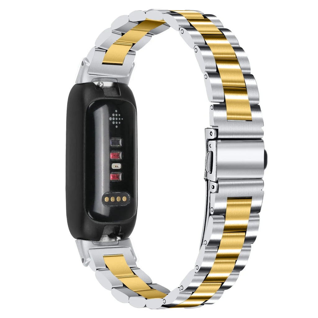Stainless steel watch strap for Fitbit Inspire 3 fitness tracker in metallic finish