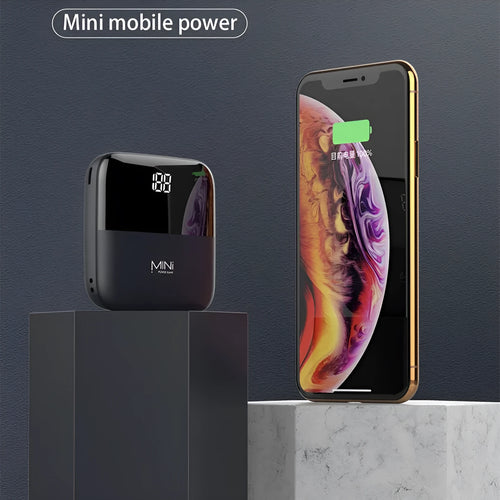 Android portable power bank with digital display showing battery percentage