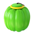 Orange pumpkin-shaped plastic dog chew ball with a squeaker for small dogs and teething puppies.