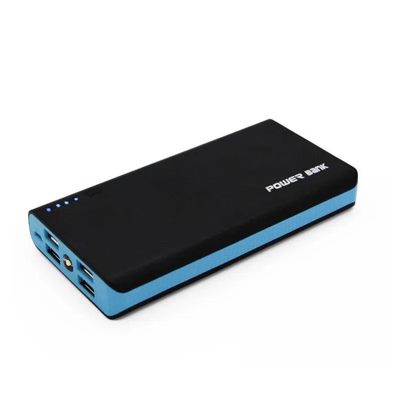 20000mAh portable power bank in five colour options showing front view with dimensions