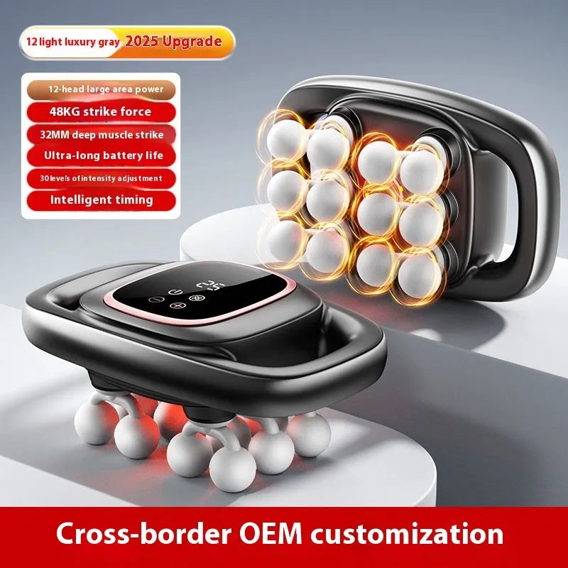 12-head massage gun with HD LCD screen, 30 gears, 3 modes, low noise 36-45dB, Blue or Grey
