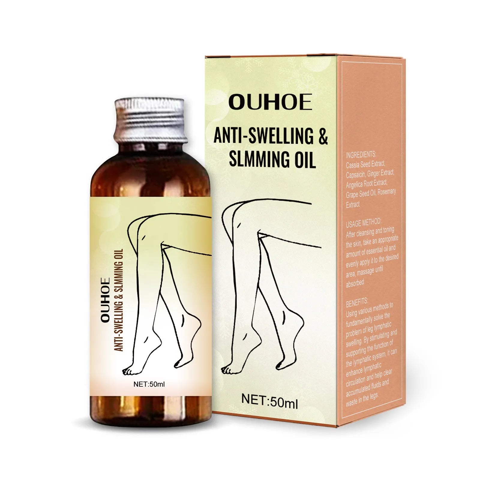 50ml bottle of moisturising body oil with cassia seed, capsaicin and ginger extracts