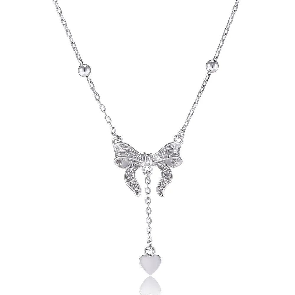 S925 pure silver butterfly heart clavicle chain necklace with adjustable 40-45 cm length