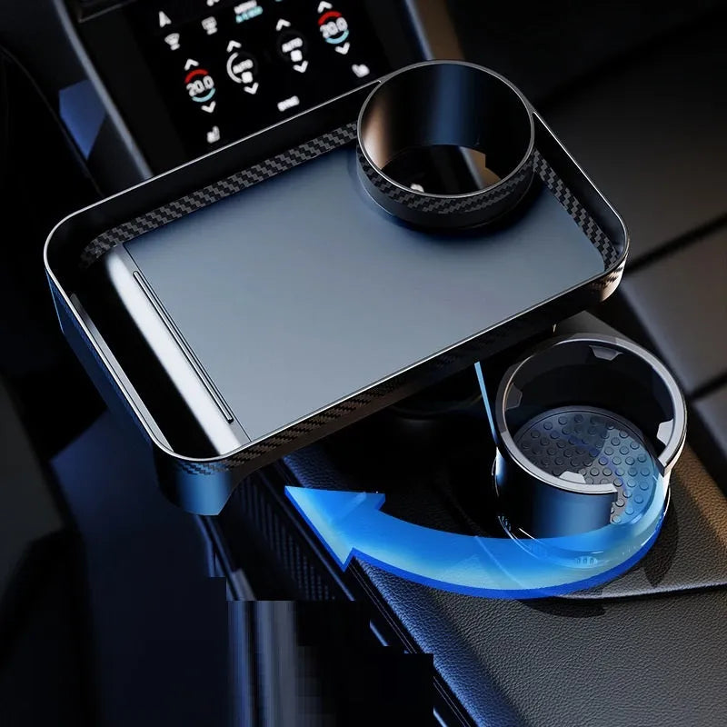 Black ABS plastic car dinner tray holder rotating in vehicle cup holder