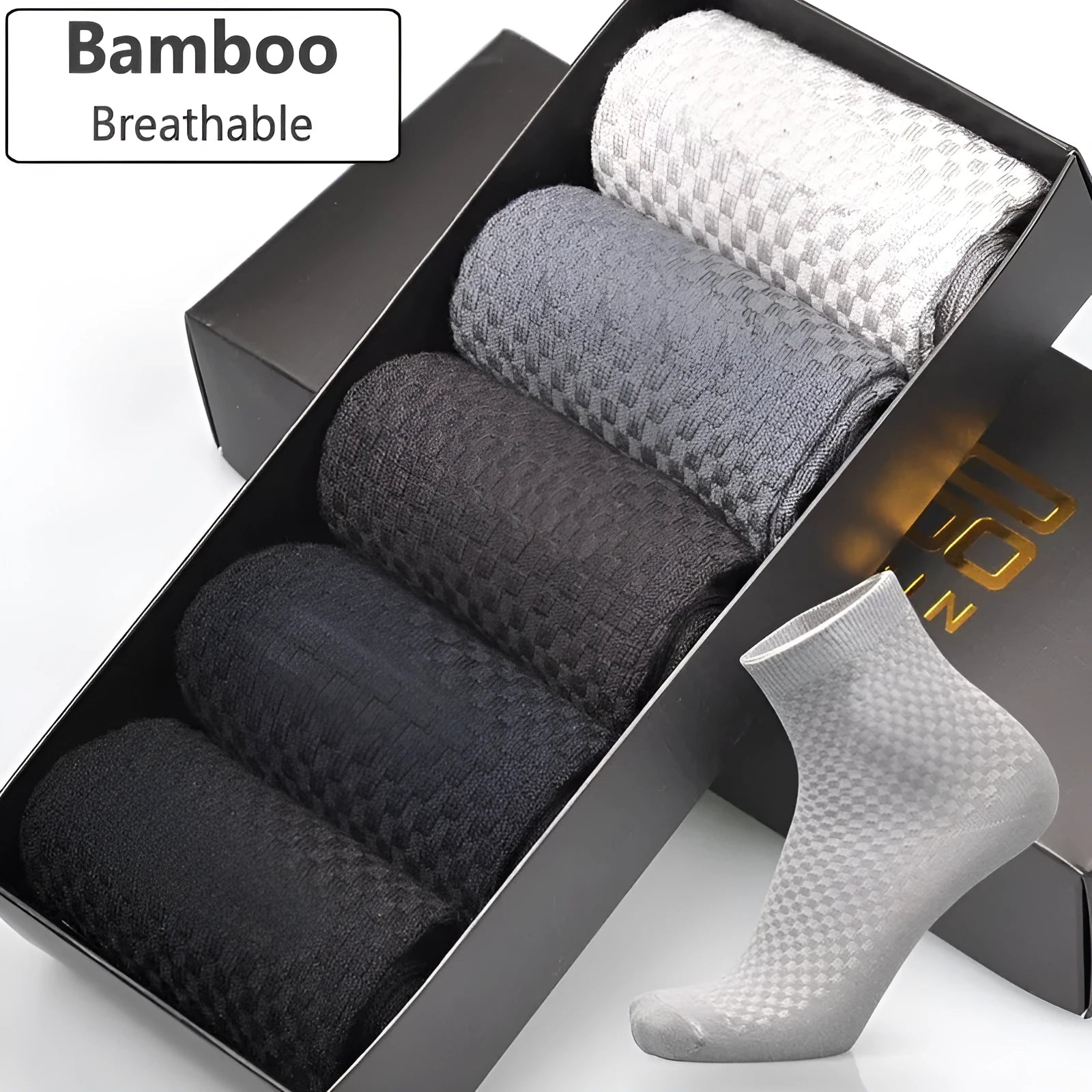 Men's bamboo fibre socks with small square pattern in five colour options