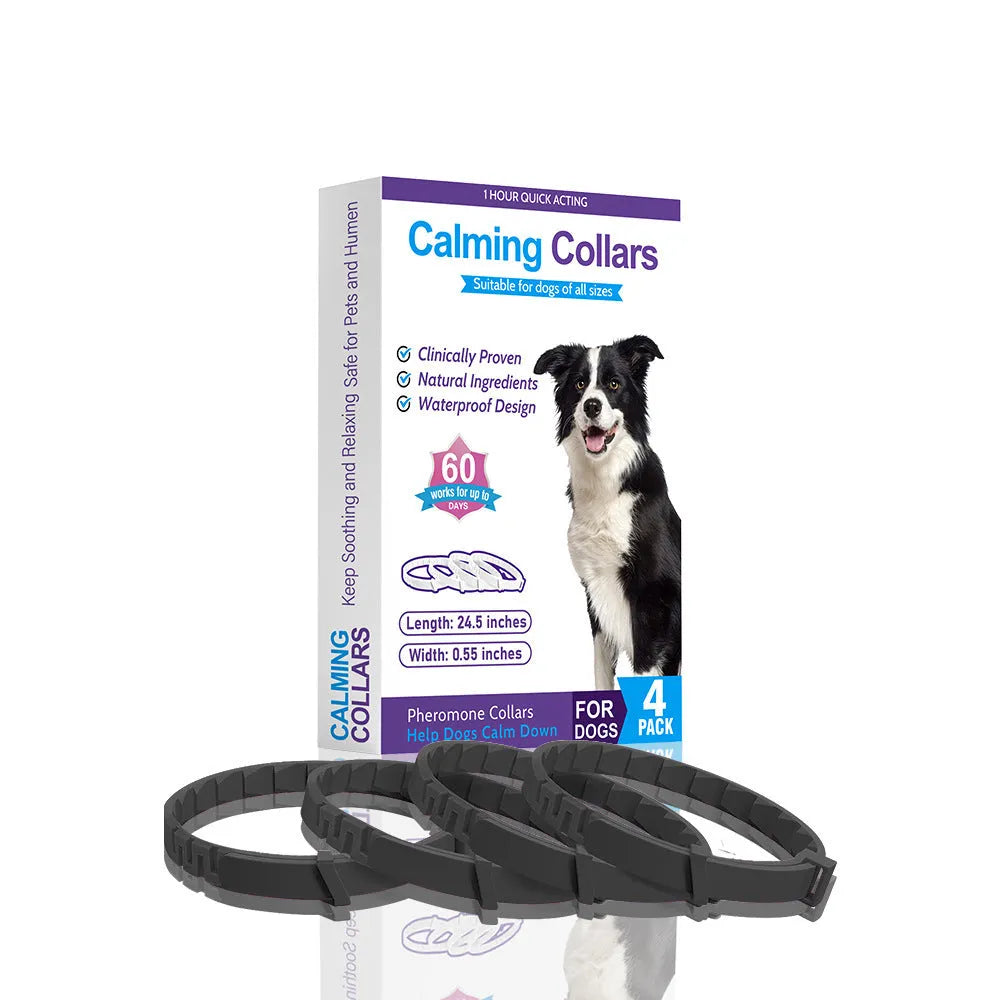 Four monochrome dog anxiety relief collars in assorted colours with TPR material and 62cm length
