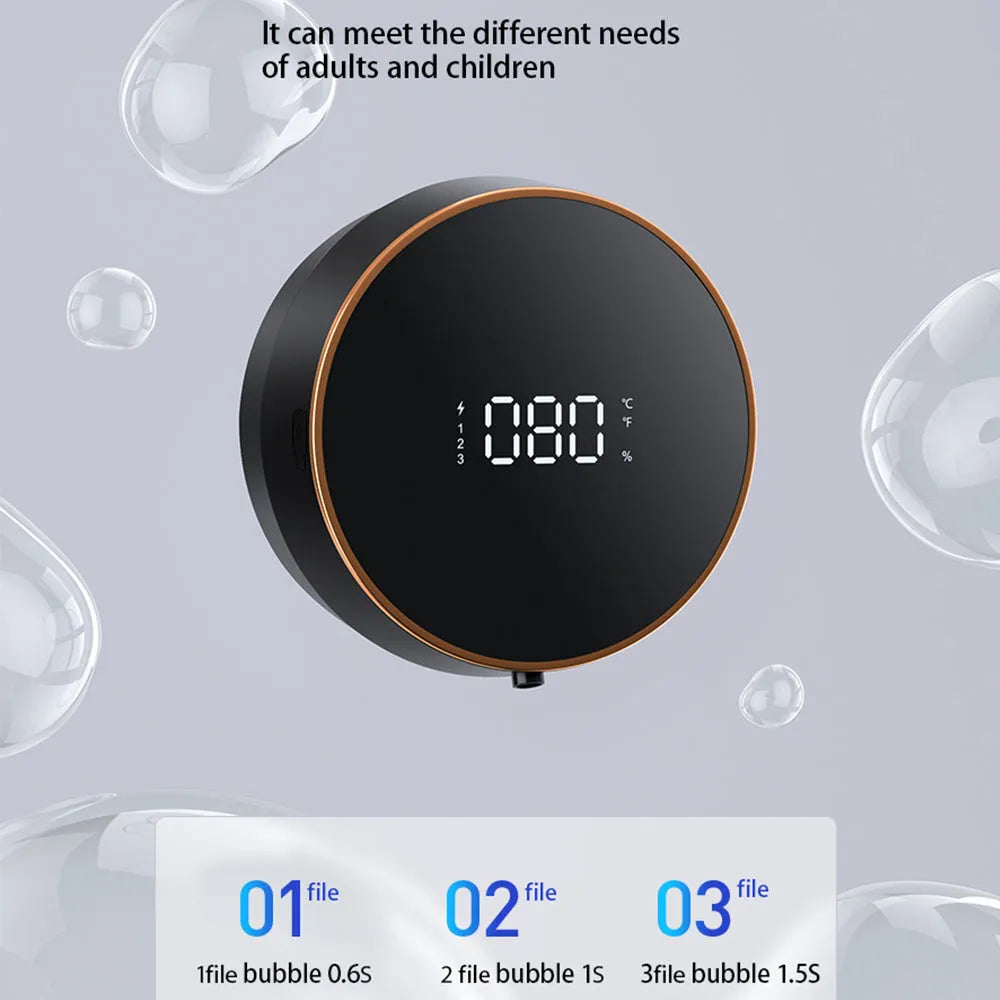 Smart automatic sensing foam soap dispenser with USB charging port mounted on bathroom wall