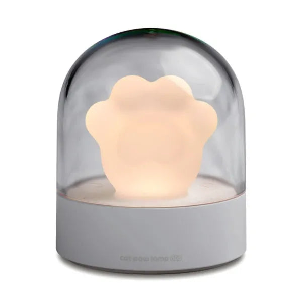 Grey and pink cat paw shaped USB rechargeable night light with musical functions
