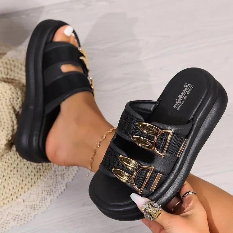 Women's soft bottom slippers with suede upper and thick rubber sole in apricot colour