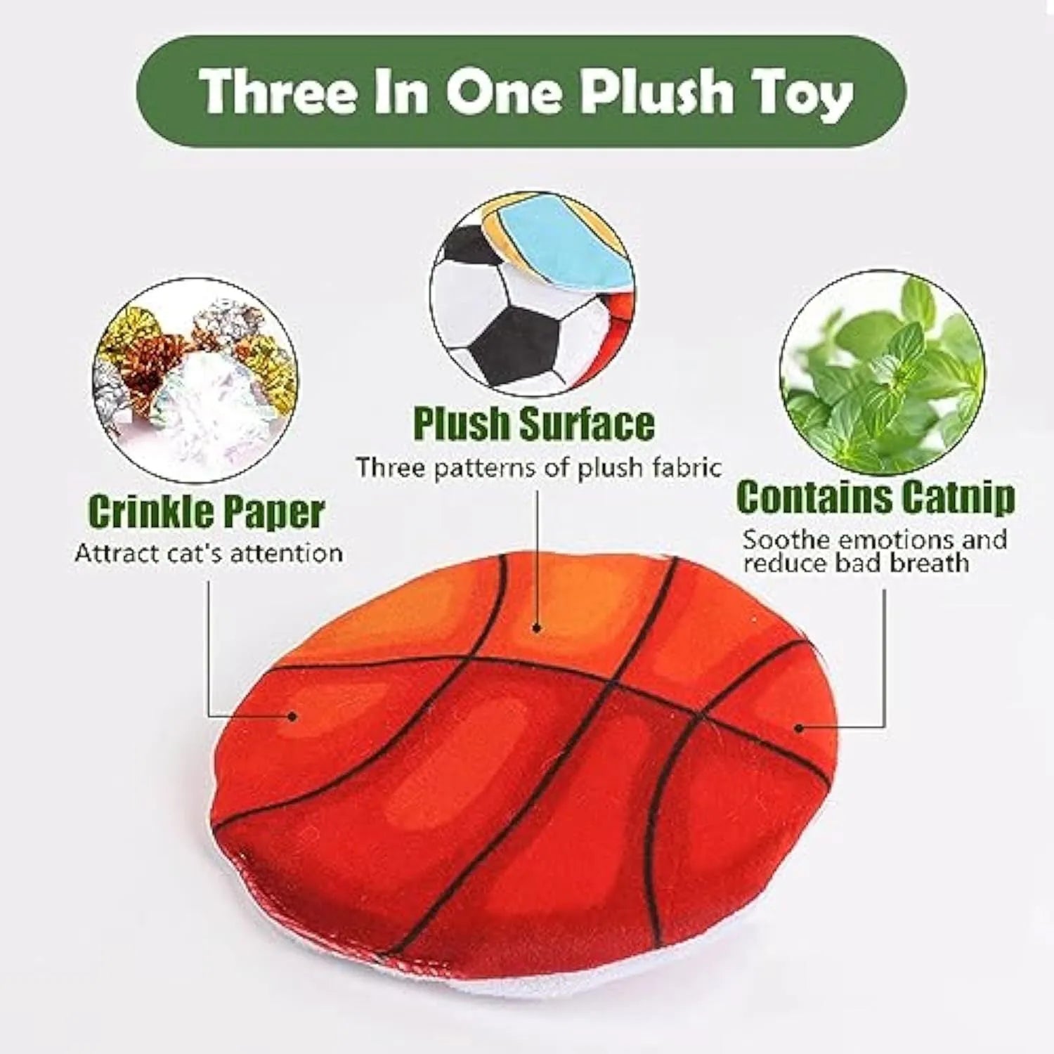 Interactive plush flying disc cat toy with sports ball pattern for indoor cats and kittens