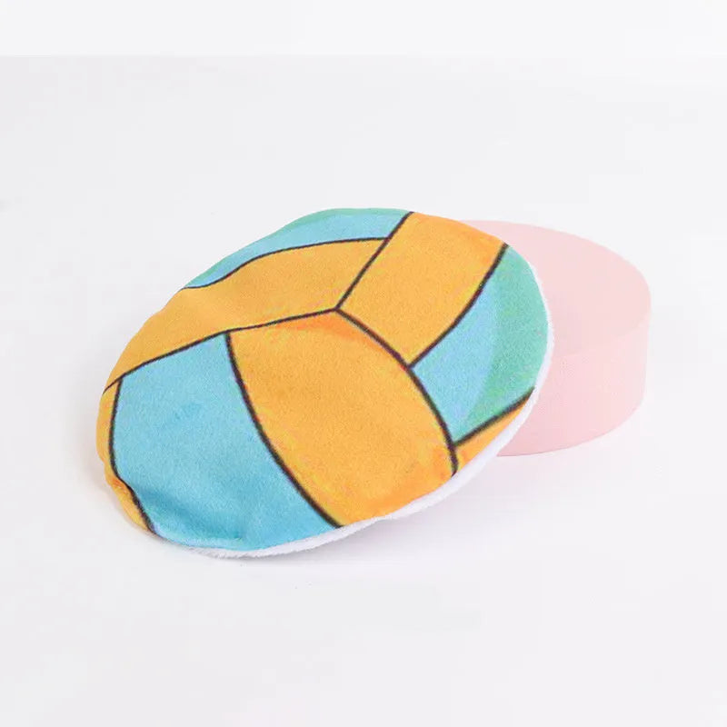 Interactive plush flying disc cat toy with sports ball pattern for indoor cats and kittens