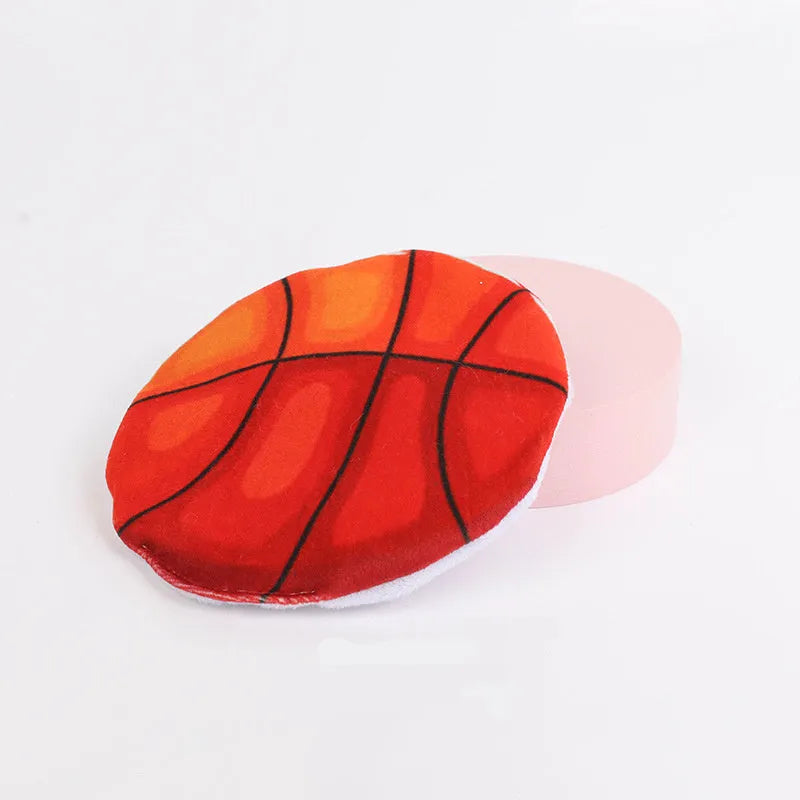 Interactive plush flying disc cat toy with sports ball pattern for indoor cats and kittens