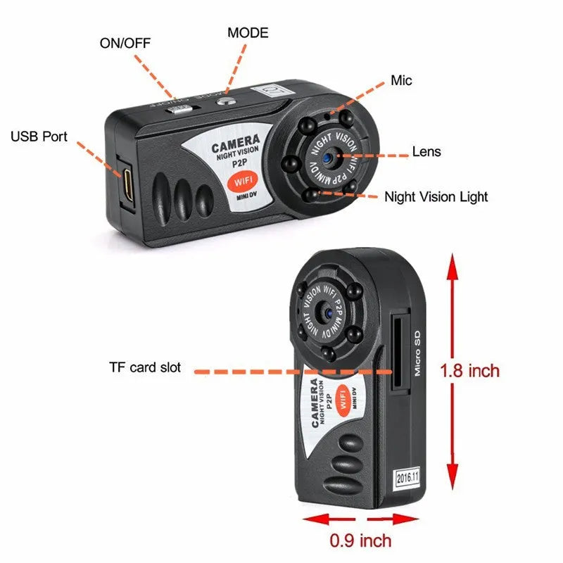 Black wireless Wifi security camera with LCD screen, for remote monitoring with night vision.