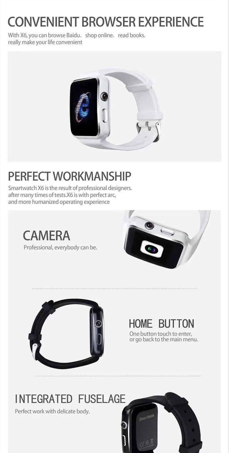 Black smart watch with a 1.54-inch touch screen and a black silicone strap on a wrist.