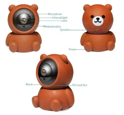 Bear Camera 1080P Wifi security camera with auto tracking and IR night vision for home monitoring
