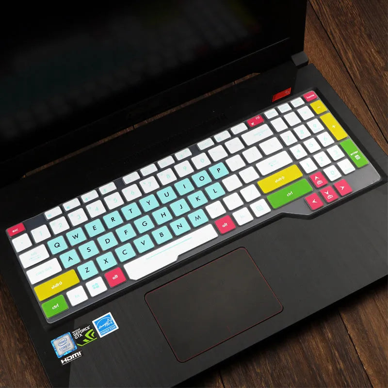 ASUS Flight laptop keyboard protective film cover shown in a translucent colour option on a laptop.