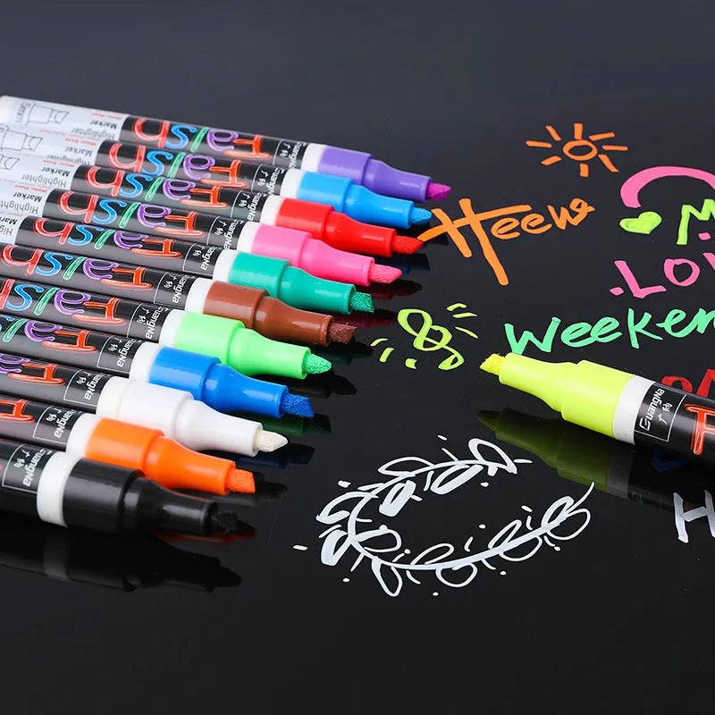 Electronic fluorescent board highlighter with 6mm tip and oblique pen shape in plastic shell