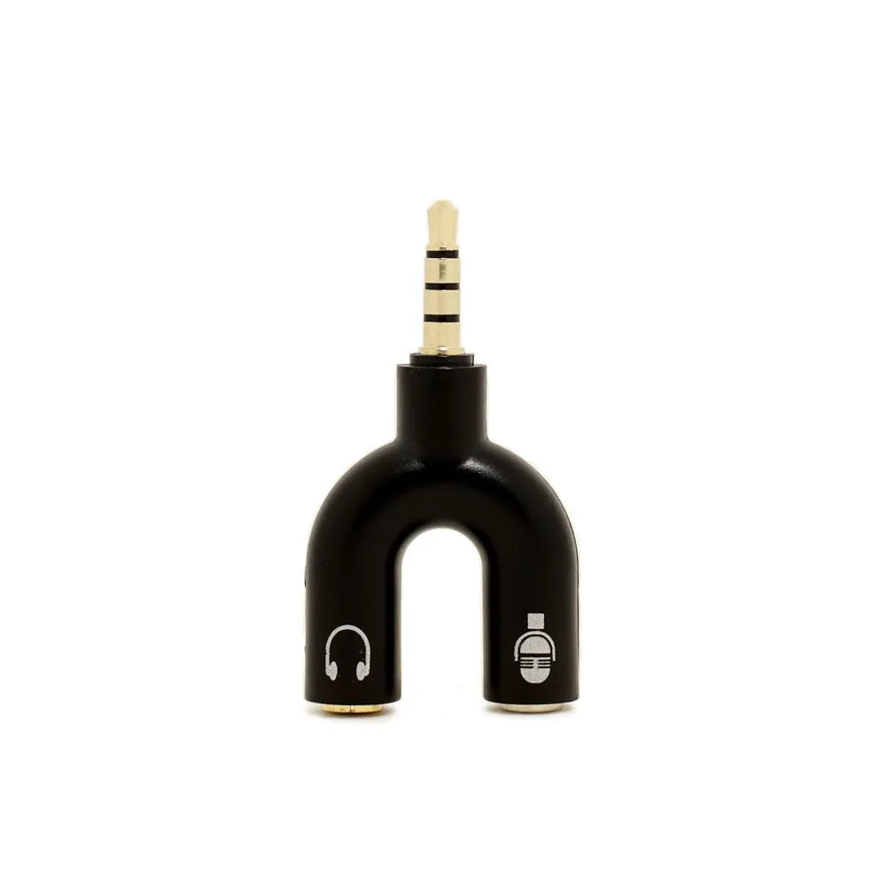 3.5mm audio splitter adapter showing gold-plated connector and six colour options