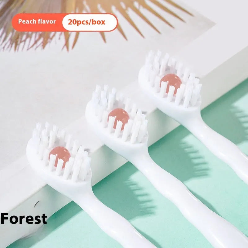 Box of disposable bead toothbrushes in assorted flavours for travel
