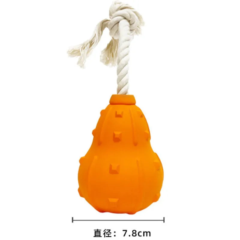 A natural rubber stuffable dog toy for small to medium breeds, shown with a hollow centre for treats.