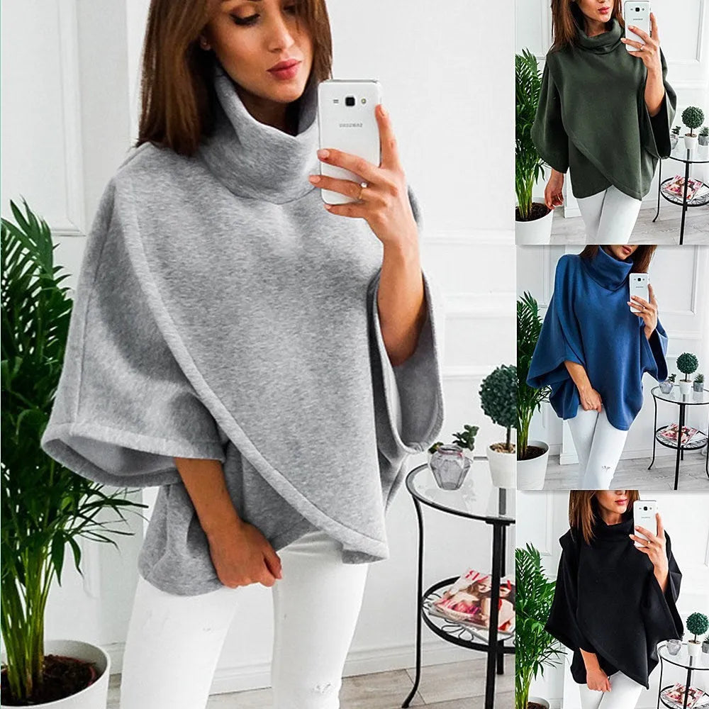Women's long bat-wing sleeve cardigan in cotton blend with velvet lining and stitching details
