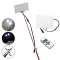 White LED fishing rod light panel on a tall telescopic pole with a remote control.