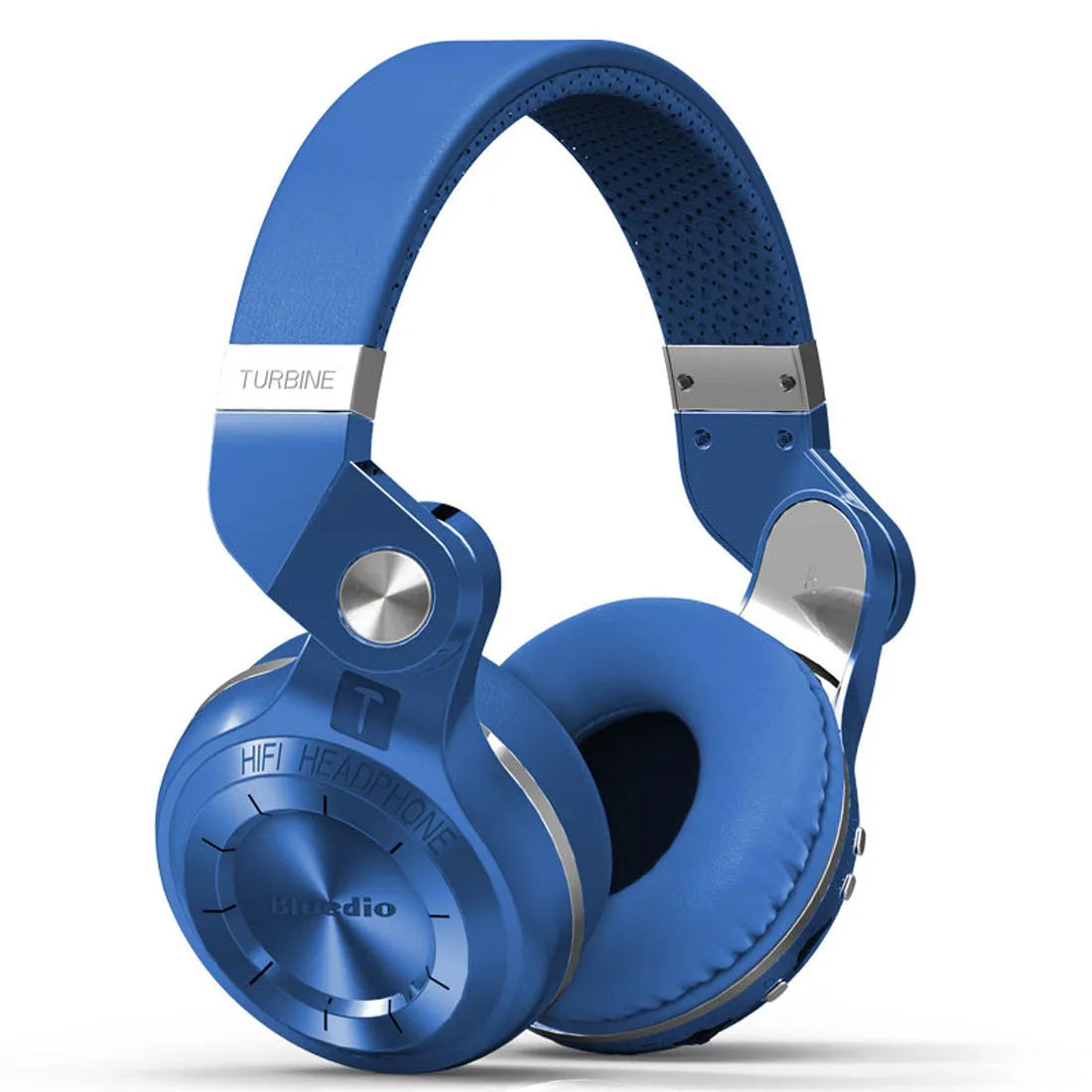 Black wireless Bluetooth headset with over-ear design on a white background.
