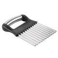 Stainless steel potato wave knife kitchen tool measuring 14 by 9 centimetres