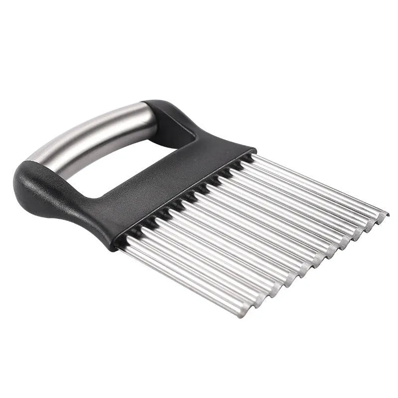 Stainless steel potato wave knife kitchen tool measuring 14 by 9 centimetres