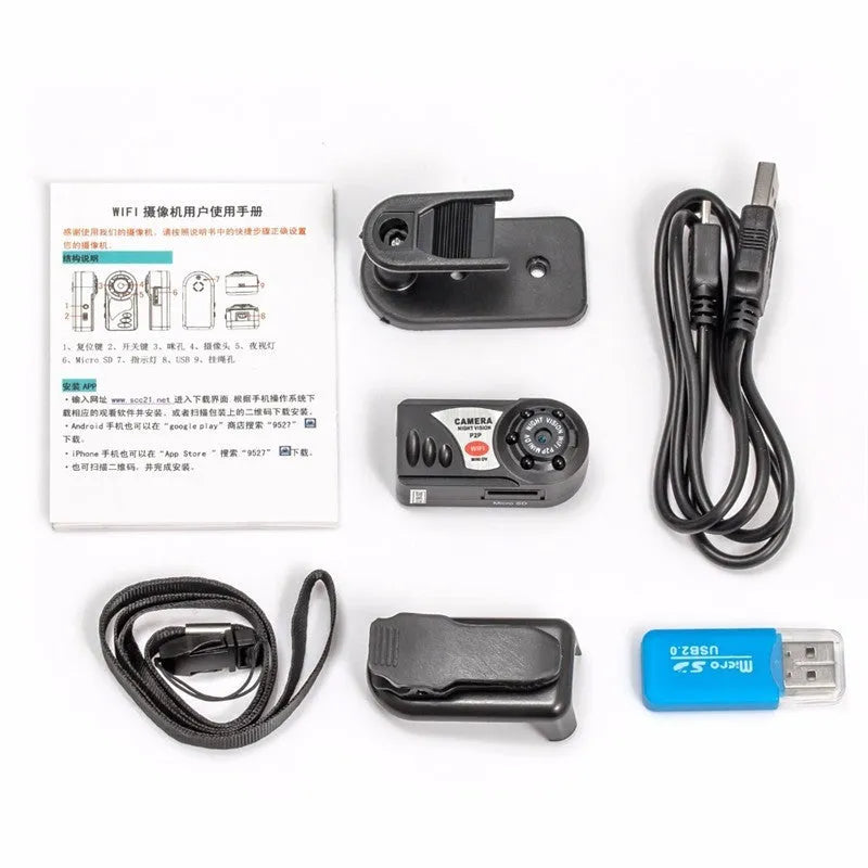 Black wireless Wifi security camera with LCD screen, for remote monitoring with night vision.