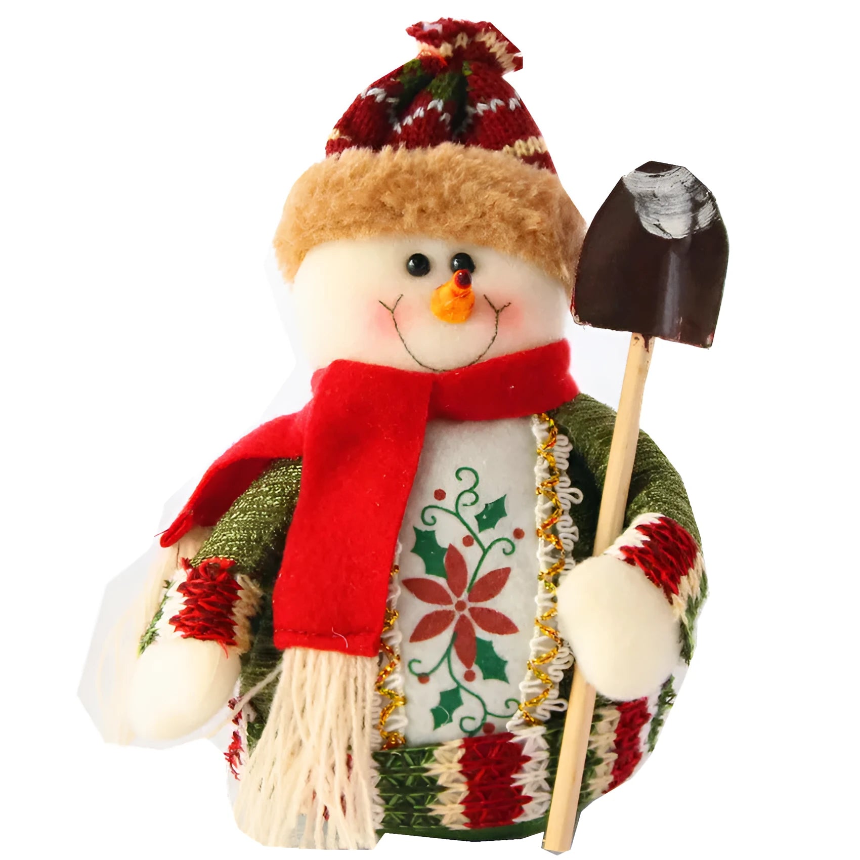 Red, green and white felt Christmas snowman decoration measuring 18 by 13 centimetres