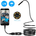 OWSOO USB endoscope camera with 5m cable, magnetic tip, hook, and side mirror for phone and PC inspection.