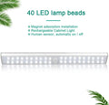 Rechargeable LED motion sensor strip light showing three size options for cabinet and stair lighting.